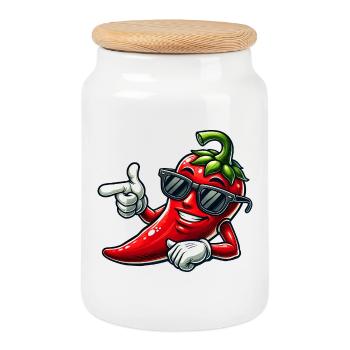 Cool chili - Cookie Jar with Wooden Lid - white - Front