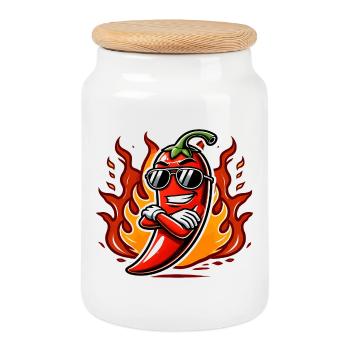 Cool chili - Cookie Jar with Wooden Lid - white - Front