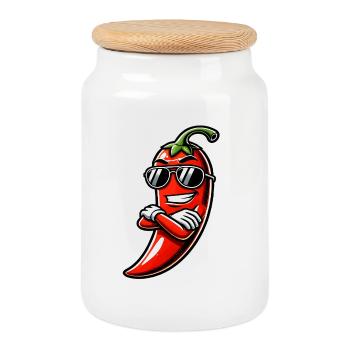 Cool chili - Cookie Jar with Wooden Lid - white - Front