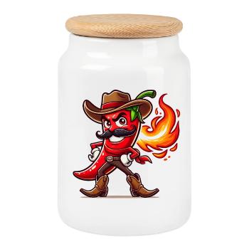 Chili Cowboy - Cookie Jar with Wooden Lid - white - Front