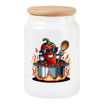 Cooking with fire - Cookie Jar with Wooden Lid - white - Front