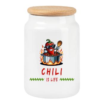 Chili is life - Cookie Jar with Wooden Lid - white - Front