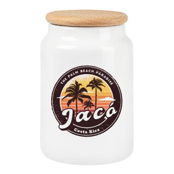 Jacó – Costa Rica Palm Trees Beach Design - Cookie Jar with Wooden Lid - white - Front