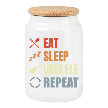 Eat Sleep Ukulele Repeat - Keksdose mit Holzdeckel - Weiß - Vorne