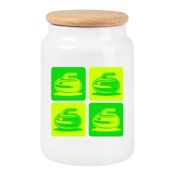 Design classique du curling - Boîte à biscuits avec couvercle en bois - blanc - Devant