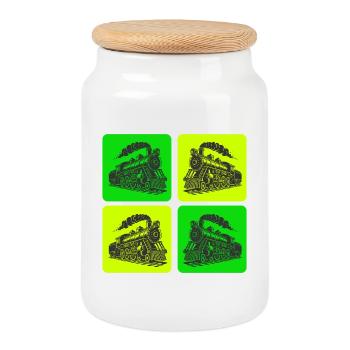 Steam locomotive retro design - Cookie Jar with Wooden Lid - white - Front