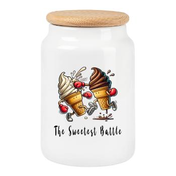 Le concours sucré / Glaces - Boîte à biscuits avec couvercle en bois - blanc - Devant