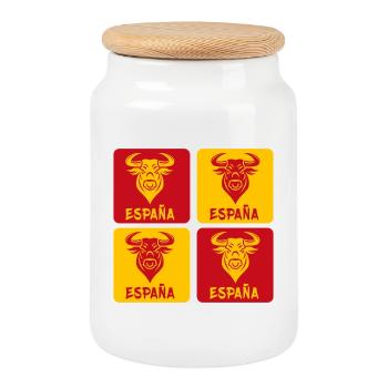 Spain Bull National Colors Design - Cookie Jar with Wooden Lid - white - Front