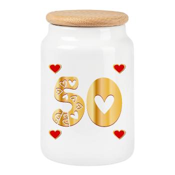 NUMBER 50 FIFTY HEART - Cookie Jar with Wooden Lid - white - Front