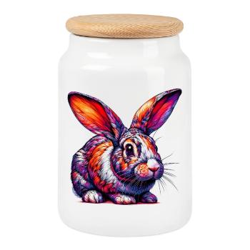 Rabbit - Cookie Jar with Wooden Lid - white - Front