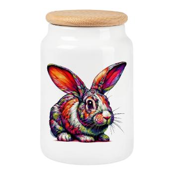 Lapin - Boîte à biscuits avec couvercle en bois - blanc - Devant