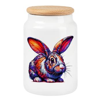 Lapin - Boîte à biscuits avec couvercle en bois - blanc - Devant