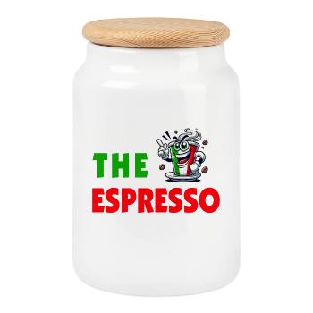 Espresso Italien / Kaffee Design - Keksdose mit Holzdeckel - Weiß - Vorne