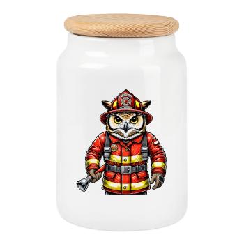 Hibou des pompiers – Le courage rencontre la sagesse - Boîte à biscuits avec couvercle en bois - blanc - Devant