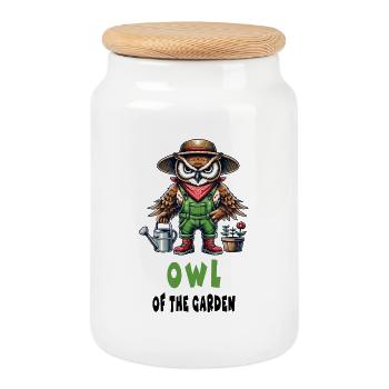 Owl of the Garden Design - Cookie Jar with Wooden Lid - white - Front