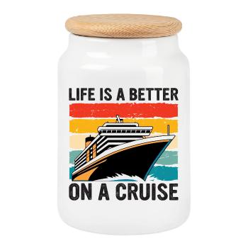 La vie est meilleure lors d’une croisière - Boîte à biscuits avec couvercle en bois - blanc - Devant