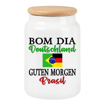 Brasilien Deutschland Bom dia Guten Morgen Brasil - Keksdose mit Holzdeckel - Weiß - Vorne