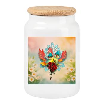The friendly birds of good humor - Cookie Jar with Wooden Lid - white - Front