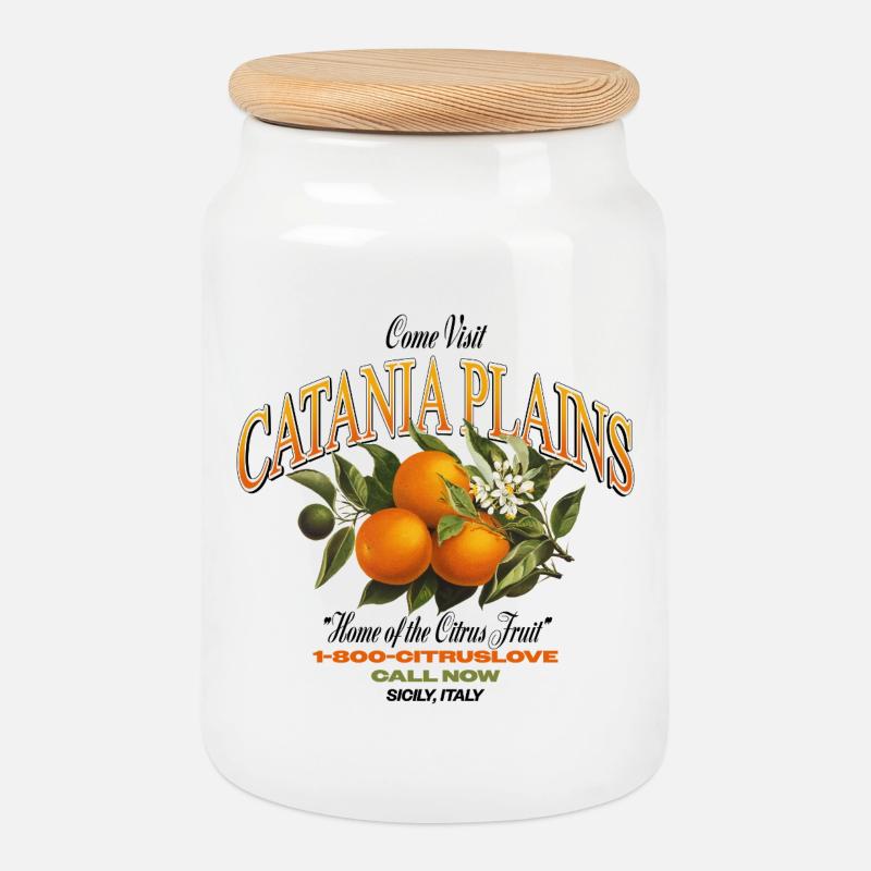 Catania Citrus Paradise Design - Keksdose mit Holzdeckel - Weiß