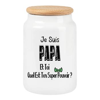 Je Suis Papa Et Toi Quel Est Ton Super Pouvoir - Boîte à biscuits avec couvercle en bois - blanc - Devant