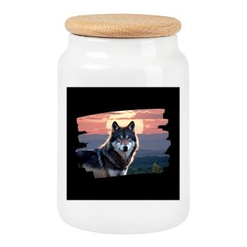 Loup / Wolf - Boîte à biscuits avec couvercle en bois - blanc - Devant