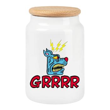 Angry Blue Dog - Cookie Jar with Wooden Lid - white - Front