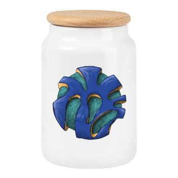 Motif abstrait de la feuille d’orbe bleue - Boîte à biscuits avec couvercle en bois - blanc - Devant