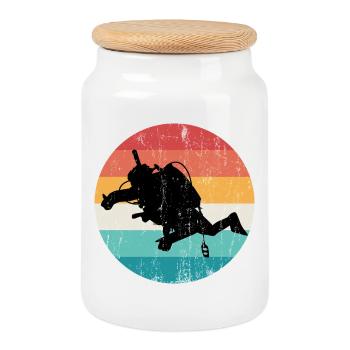 Retro Regenbogen Taucher Silhouette - Keksdose mit Holzdeckel - Weiß - Vorne