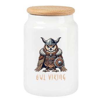Hibou Viking – Le guerrier ailé - Boîte à biscuits avec couvercle en bois - blanc - Devant