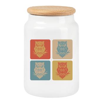 Owls Vintage Design - Cookie Jar with Wooden Lid - white - Front