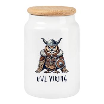 Owl Viking – The Winged Warrior - Cookie Jar with Wooden Lid - white - Front