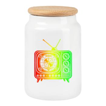 Retro TV – Oldschool Vibes - Cookie Jar with Wooden Lid - white - Front