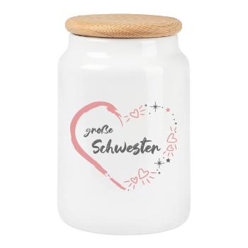 große Schwester rosa grau Herz - Keksdose mit Holzdeckel - Weiß - Vorne