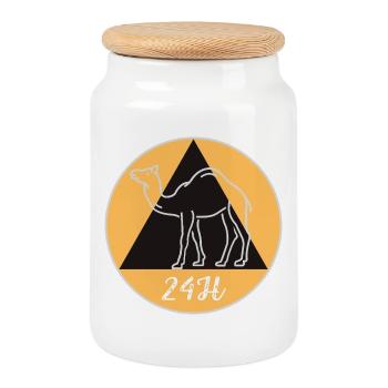 Chameau géométrique sur fond noir - Boîte à biscuits avec couvercle en bois - blanc - Devant