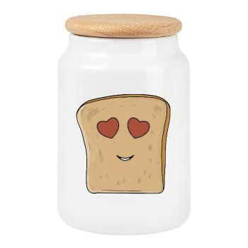 Lovely bread - Cookie Jar with Wooden Lid - white - Front