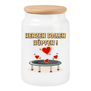 HERZEN SOLLEN HÜPFEN - TRAMPOLINSPRINGEN - Keksdose mit Holzdeckel - Weiß - Vorne