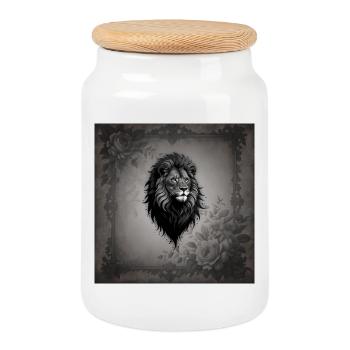 Wild Grace : Portrait choquant d’un lion - Boîte à biscuits avec couvercle en bois - blanc - Devant