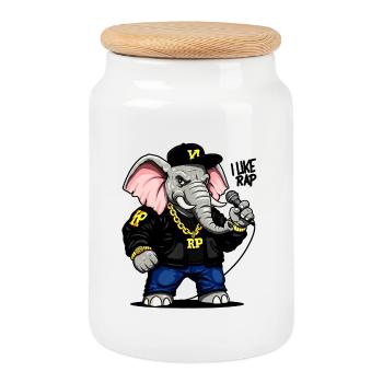 Rapper-Elefant: einzigartiger urbaner Style! - Keksdose mit Holzdeckel - Weiß - Vorne