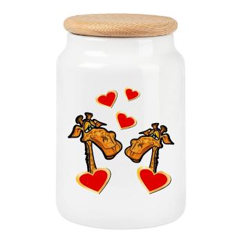 COUPLES IN LOVE GIRAFFES HEART - Cookie Jar with Wooden Lid - white - Front