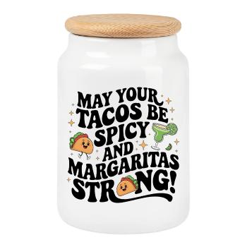 Tacos Sinco de Mayo - Boîte à biscuits avec couvercle en bois - blanc - Devant