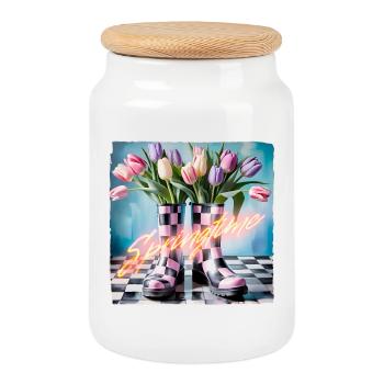 It's spring... - Cookie Jar with Wooden Lid - white - Front
