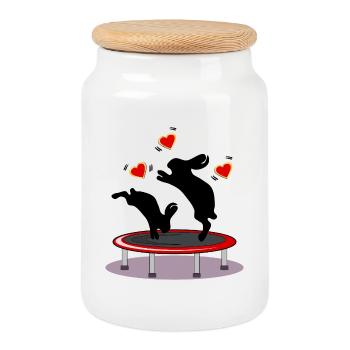 EASTER BUNNY BUNNY TRAMPOLINE EASTER HEARTS - Cookie Jar with Wooden Lid - white - Front