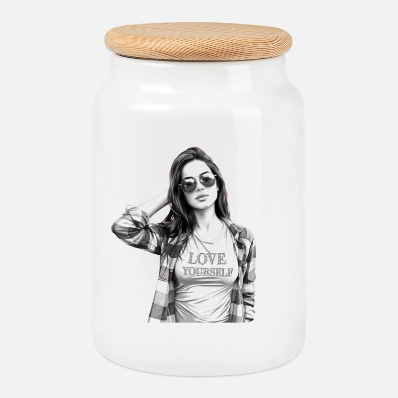 Love yourself - Keksdose mit Holzdeckel - Weiß