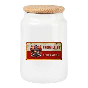 Freiwillige Feuerwehr – Helden im Einsatz - Keksdose mit Holzdeckel - Weiß - Vorne