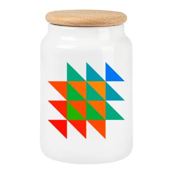 Colorful Triangle Mosaic - Cookie Jar with Wooden Lid - white - Front