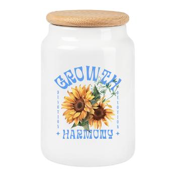 Growth Harmony Sunflower Art - Cookie Jar with Wooden Lid - white - Front