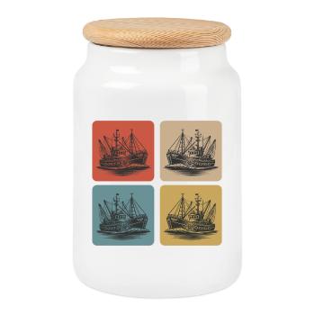 Vintage Fischkutter – Maritime Nostalgie - Keksdose mit Holzdeckel - Weiß - Vorne