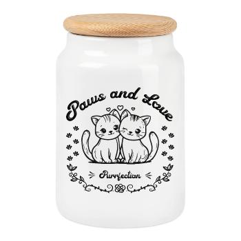 Paws & Love – Schnurrfekt - Cookie Jar with Wooden Lid - white - Front