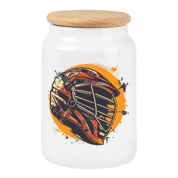 Lacrosse Helmet Graphic - Cookie Jar with Wooden Lid - white - Front
