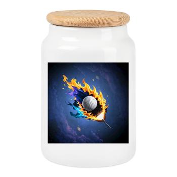 Flaming Intensity: Der Golfball in Aktion. - Keksdose mit Holzdeckel - Weiß - Vorne